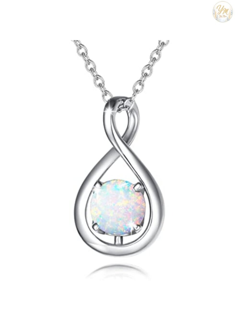 925 Sterling Silver Dainty Infinity Pendant Necklace with Opal Birthstone